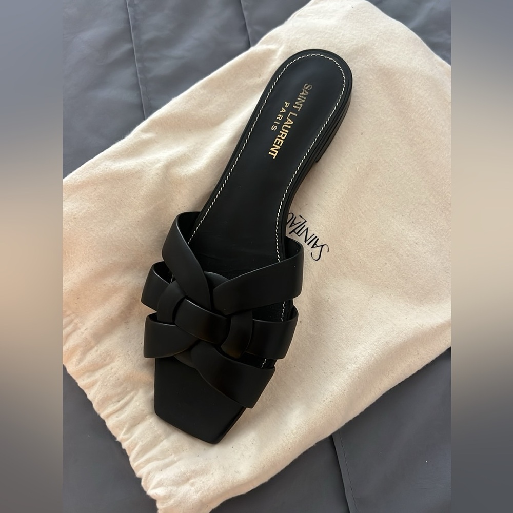 Saint Laurent Black Woven Sandals - Picture 3 of 5
